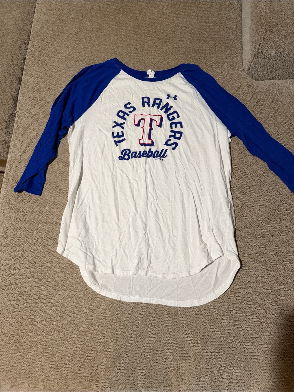 Under Armour Texas Rangers White & Blue Raglan Long Sleeve Tee